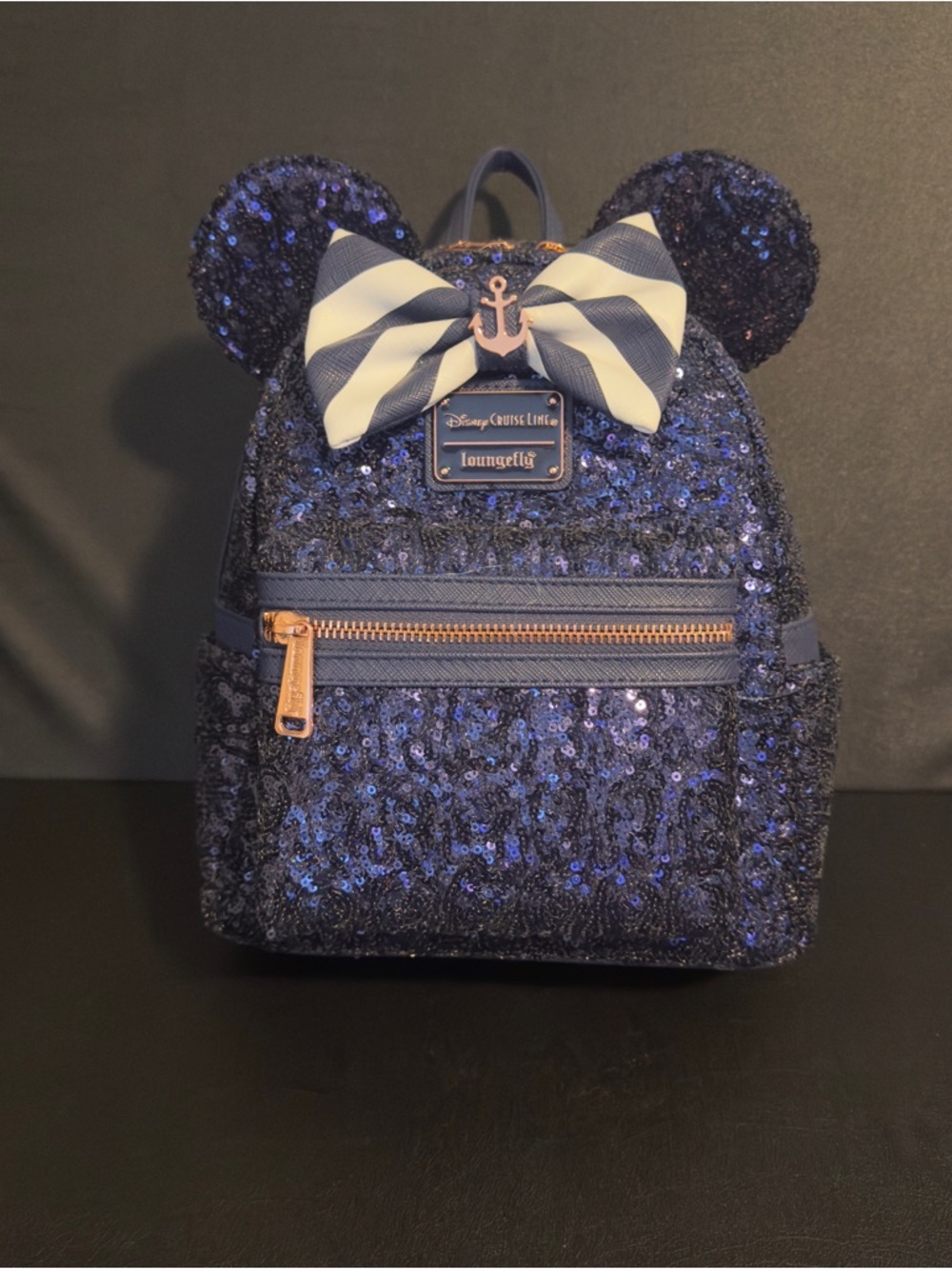 Disney Loungefly Cruise Line Minnie Mouse Navy Blue Sequin Backpack NWT
